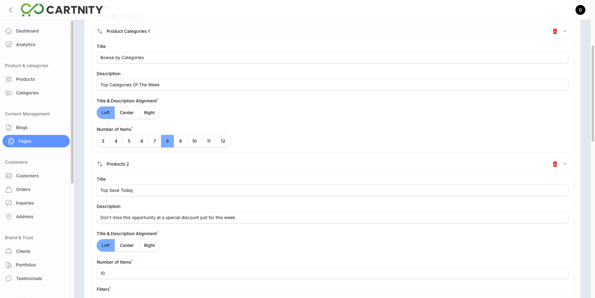 Cartnity dashboard